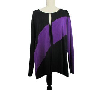 Mistook Knit Open Cardigan Vintage Size 2X Black Purple $228 Quiet Luxury